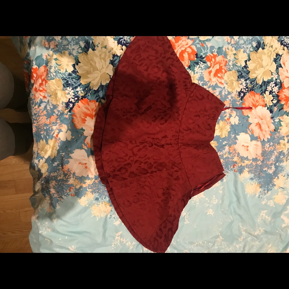 Red print skirt